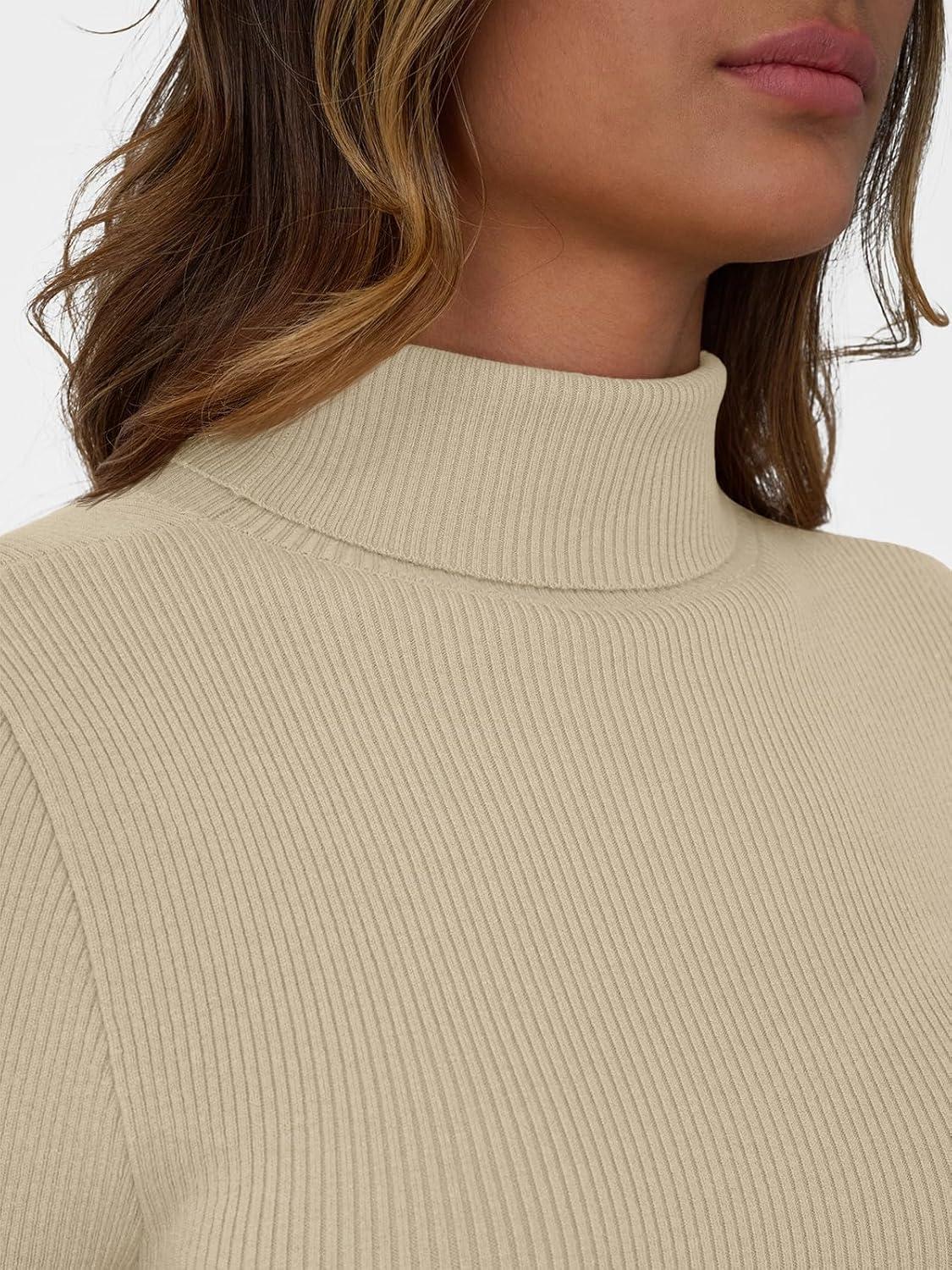 imageLILLUSORY Womens Turtleneck Ribbed Sweaters Pullover Tops Long Sleeve Winter Winter Clothes 2025Beige