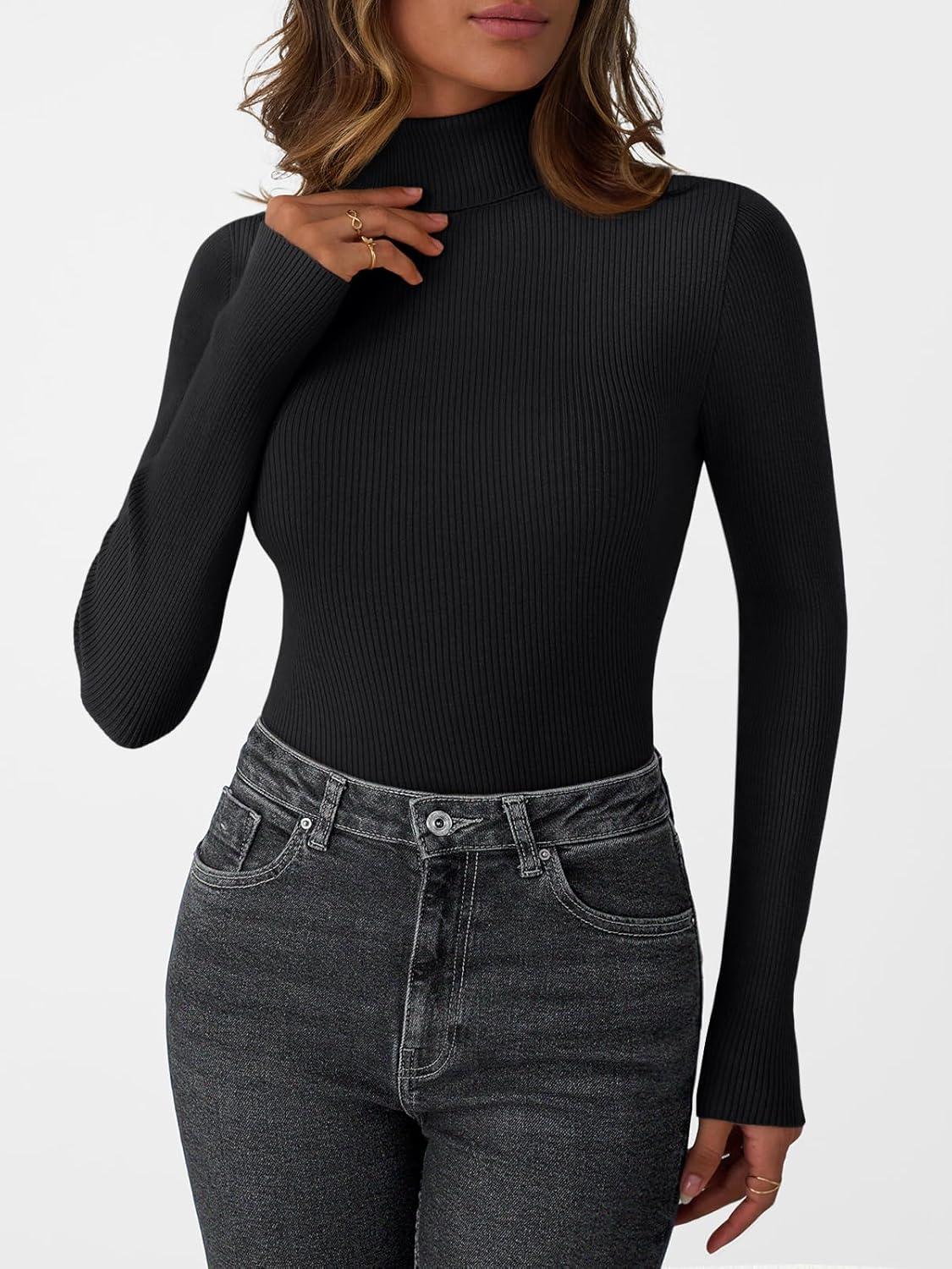 imageLILLUSORY Womens Turtleneck Ribbed Sweaters Pullover Tops Long Sleeve Winter Winter Clothes 2025Black
