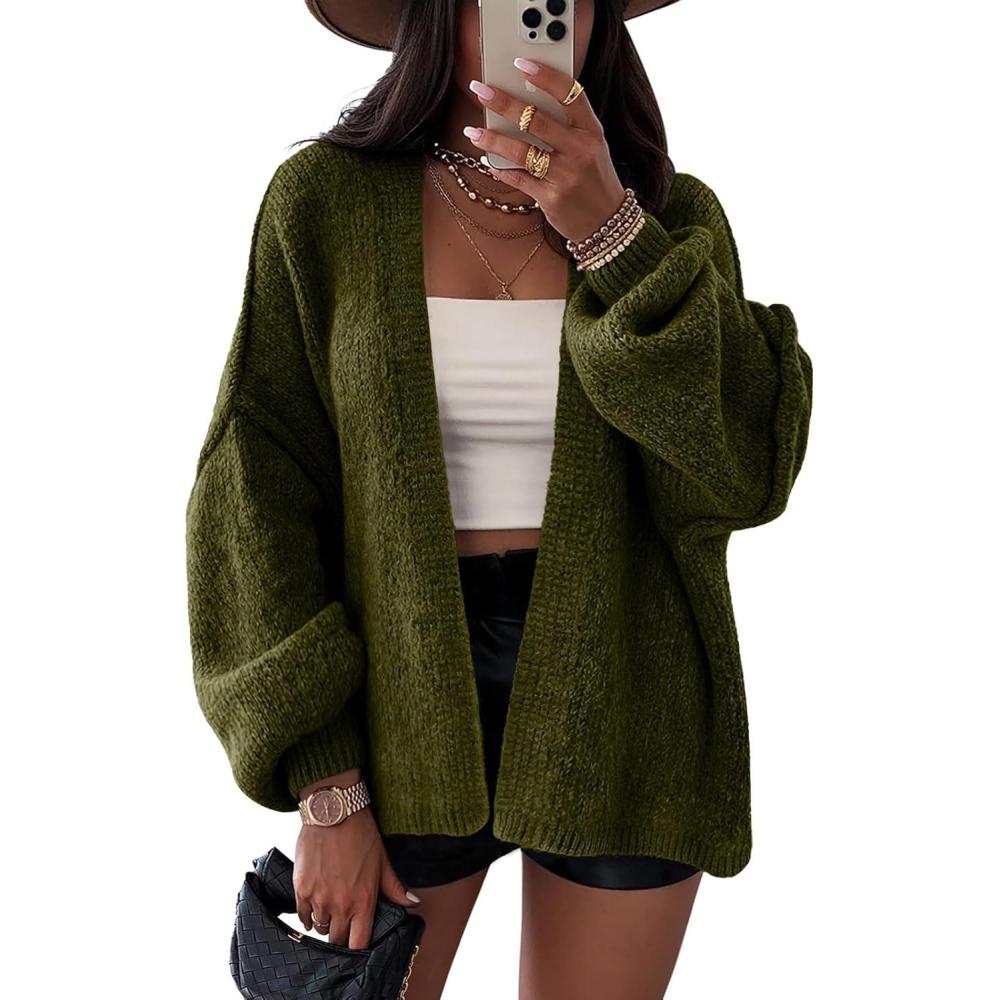 imageLILLUSORY Chunky Cardigan Sweaters for Women Oversized Long Trendy Early Fall Outfits Fashion Cozy 2025 Winter ClothingArmy Green
