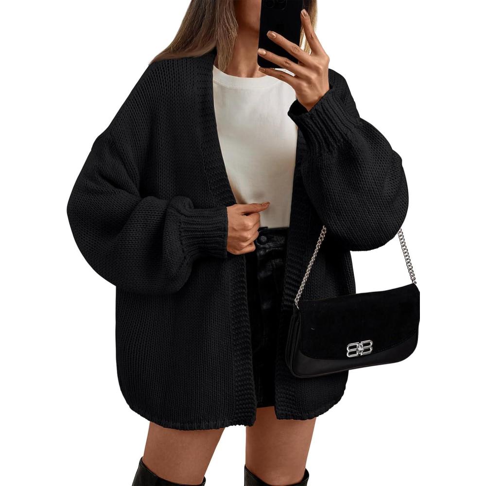 imageLILLUSORY Women Cardigan Sweater Oversized Chunky Outifits 2025 Fall Fashion Long Sleeve Trendy Clothes Knit Open Front CoatsBlack