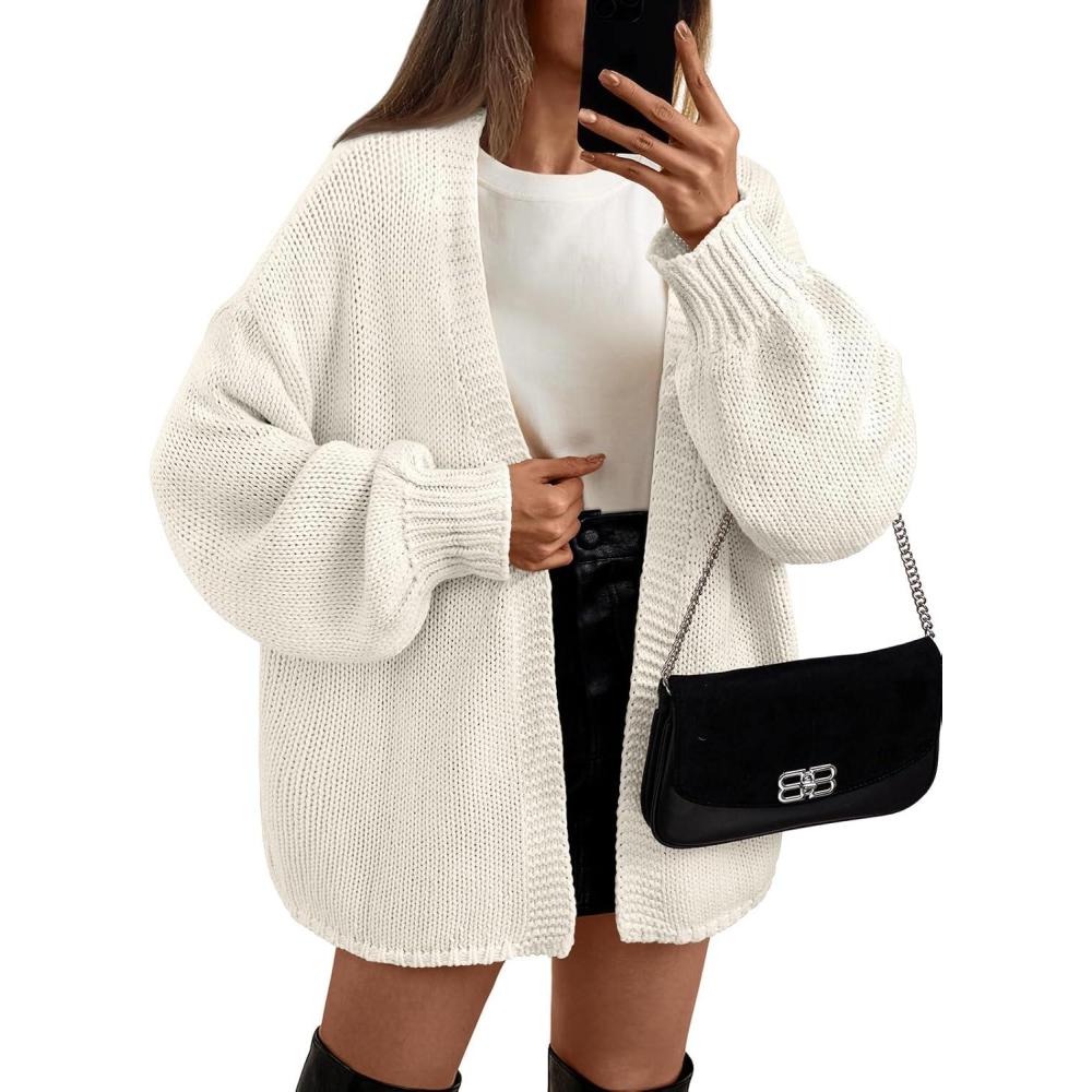 imageLILLUSORY Women Cardigan Sweater Oversized Chunky Outifits 2025 Fall Fashion Long Sleeve Trendy Clothes Knit Open Front CoatsWhite