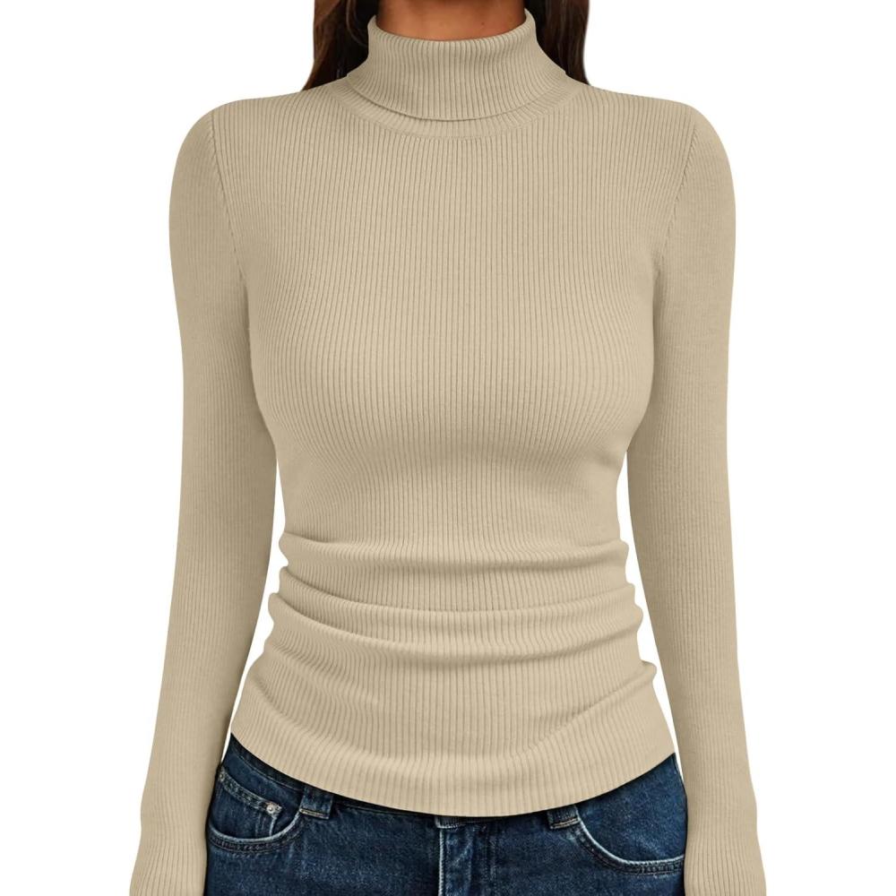 imageLILLUSORY Womens Turtleneck Ribbed Sweaters Pullover Tops Long Sleeve Winter Winter Clothes 2025Beige