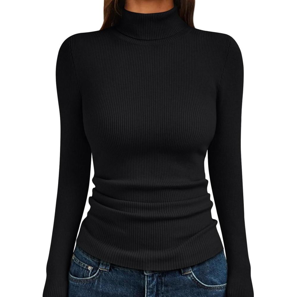 imageLILLUSORY Womens Turtleneck Ribbed Sweaters Pullover Tops Long Sleeve Winter Winter Clothes 2025Black