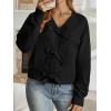 imageLILLUSORY Womens Cropped Cardigan Sweater Chunky Knit Tie Front Bow Fall Top V Neck Outfits Cute Cozy Clothes 2025 TrendyBlack