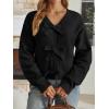 imageLILLUSORY Womens Cropped Cardigan Sweater Chunky Knit Tie Front Bow Fall Top V Neck Outfits Cute Cozy Clothes 2025 TrendyBlack