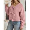imageLILLUSORY Womens Cropped Cardigan Sweater Chunky Knit Tie Front Bow Fall Top V Neck Outfits Cute Cozy Clothes 2025 TrendyPink