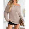 imageLILLUSORY Womens Off The Shoulder Sweaters Oversized Ribbed Knitted Batwing Sleeve Fall Fashion Pullover Sexy Winter ClothesApricot
