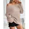 imageLILLUSORY Womens Off The Shoulder Sweaters Oversized Ribbed Knitted Batwing Sleeve Fall Fashion Pullover Sexy Winter ClothesApricot