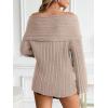 imageLILLUSORY Womens Off The Shoulder Sweaters Oversized Ribbed Knitted Batwing Sleeve Fall Fashion Pullover Sexy Winter ClothesApricot