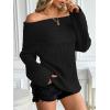 imageLILLUSORY Womens Off The Shoulder Sweaters Oversized Ribbed Knitted Batwing Sleeve Fall Fashion Pullover Sexy Winter ClothesBlack