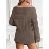 imageLILLUSORY Womens Off The Shoulder Sweaters Oversized Ribbed Knitted Batwing Sleeve Fall Fashion Pullover Sexy Winter ClothesCoffee