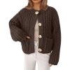 imageLILLUSORY Women Chunky Cropped Cardigan Sweater Fall Oversized Cable Knit Crochet Outfit 2025 Trendy Clothes Cozy Winter CoatBrown