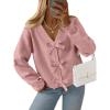 imageLILLUSORY Womens Cropped Cardigan Sweater Chunky Knit Tie Front Bow Fall Top V Neck Outfits Cute Cozy Clothes 2025 TrendyPink