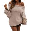 imageLILLUSORY Womens Off The Shoulder Sweaters Oversized Ribbed Knitted Batwing Sleeve Fall Fashion Pullover Sexy Winter ClothesApricot