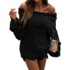 imageLILLUSORY Womens Off The Shoulder Sweaters Oversized Ribbed Knitted Batwing Sleeve Fall Fashion Pullover Sexy Winter ClothesBlack
