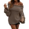 imageLILLUSORY Womens Off The Shoulder Sweaters Oversized Ribbed Knitted Batwing Sleeve Fall Fashion Pullover Sexy Winter ClothesCoffee