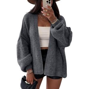 imageLILLUSORY Chunky Cardigan Sweaters for Women Oversized Long Trendy Early Fall Outfits Fashion Cozy 2025 Winter ClothingDark Grey