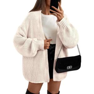imageLILLUSORY Women Cardigan Sweater Oversized Chunky Outifits 2025 Fall Fashion Long Sleeve Trendy Clothes Knit Open Front CoatsApricot