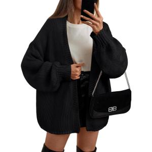 imageLILLUSORY Women Cardigan Sweater Oversized Chunky Outifits 2025 Fall Fashion Long Sleeve Trendy Clothes Knit Open Front CoatsBlack