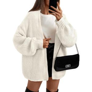 imageLILLUSORY Women Cardigan Sweater Oversized Chunky Outifits 2025 Fall Fashion Long Sleeve Trendy Clothes Knit Open Front CoatsWhite