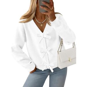 imageLILLUSORY Womens Cropped Cardigan Sweater Chunky Knit Tie Front Bow Fall Top V Neck Outfits Cute Cozy Clothes 2025 TrendyWhite