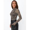 imageLILLUSORY Lace Long Sleeve Floral Mesh Mockneck Going Out Tops for Women Spring Fashion 2025Leopardprint