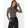 imageLILLUSORY Lace Long Sleeve Floral Mesh Mockneck Going Out Tops for Women Spring Fashion 2025Leopardprint