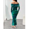 imageLILLUSORY Off The Shoulder Bodycon Floral Dress 2025 Fall Long Sleeve Maxi Wedding Guest Cocktail Going Out Club DressesBlue Green
