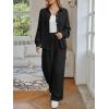 imageLILLUSORY Women 2 Piece Linen Sets Lounge Wear Fall Long sleeve Button Down Matching Outfits Oversized Fashion Pant SuitsBlack