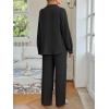 imageLILLUSORY Women 2 Piece Linen Sets Lounge Wear Fall Long sleeve Button Down Matching Outfits Oversized Fashion Pant SuitsBlack