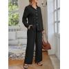 imageLILLUSORY Women 2 Piece Linen Sets Lounge Wear Fall Long sleeve Button Down Matching Outfits Oversized Fashion Pant SuitsBlack
