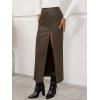 imageLILLUSORY Womens Faux Leather Maxi Skirts 2025 Fall Fashion Bodycon High Waisted Slit Winter Work Office Long Pencil SkirtCoffee