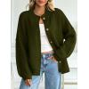 imageLILLUSORY Womens Oversized Chunky Knit Cardigan Sweaters Long Lantern Sleeve Button Down Cozy Trendy JacketGreen