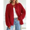 imageLILLUSORY Womens Oversized Chunky Knit Cardigan Sweaters Long Lantern Sleeve Button Down Cozy Trendy JacketHeather Red