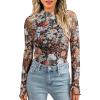 imageLILLUSORY Lace Long Sleeve Floral Mesh Mockneck Going Out Tops for Women Spring Fashion 2025Floralfierce