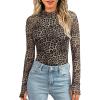imageLILLUSORY Lace Long Sleeve Floral Mesh Mockneck Going Out Tops for Women Spring Fashion 2025Leopardprint