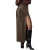 imageLILLUSORY Womens Faux Leather Maxi Skirts 2025 Fall Fashion Bodycon High Waisted Slit Winter Work Office Long Pencil SkirtCoffee