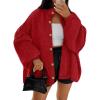 imageLILLUSORY Womens Oversized Chunky Knit Cardigan Sweaters Long Lantern Sleeve Button Down Cozy Trendy JacketHeather Red