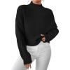 imageLILLUSORY Womens Turtleneck Mock Cropped Sweaters Winter Cute Oversized Knit Trendy Tops Fashion Long Sleeve Fall ClothesBlack