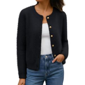 imageLILLUSORY Womens Chunky Cardigan Sweaters Fall Lightweight Cozy Jacket Outfit Fuzzy Knit Button Up Warm Clothes TrendyBlack