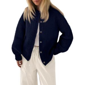 imageLILLUSORY Womens Crew Neck Button Down Cozy Cardigan Sweater Fall Outfits 2025Navy