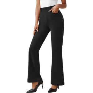 imageLILLUSORY Womens Stretchy High Waisted Dress Pants Business Casual Flare Slacks Office Work Pull On Trousers with PocketsBlack