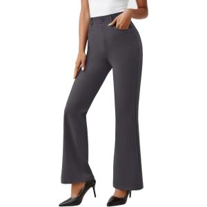 imageLILLUSORY Womens Stretchy High Waisted Dress Pants Business Casual Flare Slacks Office Work Pull On Trousers with PocketsDark Grey