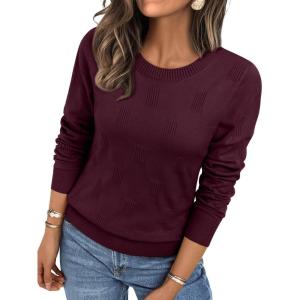 imageLILLUSORY Womens Sweaters Fall Fashion 2025 Lightweight Long Sleeve Knit Pullover Casual Trendy Tops Winter ClothesMaroon