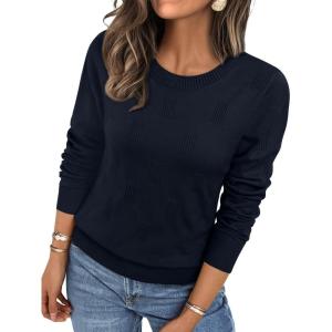 imageLILLUSORY Womens Sweaters Fall Fashion 2025 Lightweight Long Sleeve Knit Pullover Casual Trendy Tops Winter ClothesNavy