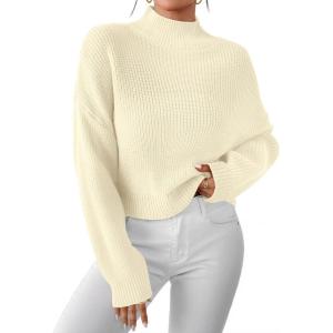 imageLILLUSORY Womens Turtleneck Mock Cropped Sweaters Winter Cute Oversized Knit Trendy Tops Fashion Long Sleeve Fall ClothesBeige