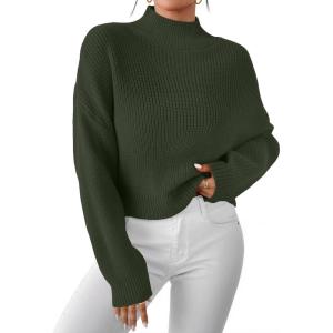 imageLILLUSORY Womens Turtleneck Mock Cropped Sweaters Winter Cute Oversized Knit Trendy Tops Fashion Long Sleeve Fall ClothesGreen