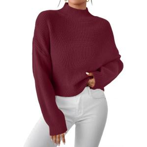 imageLILLUSORY Womens Turtleneck Mock Cropped Sweaters Winter Cute Oversized Knit Trendy Tops Fashion Long Sleeve Fall ClothesWine