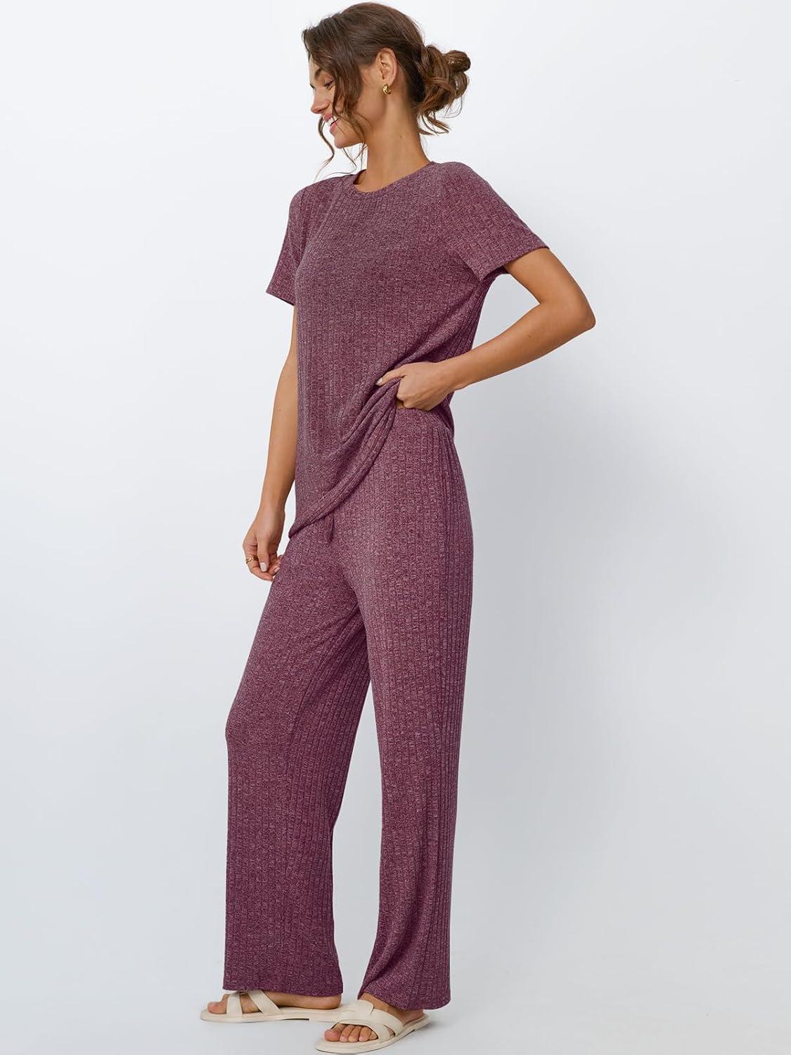 imageLILLUSORY 2 Piece Lounge Sets for Women Sweater Sets Airport Travel Outfits 2025 Sweat Suits Matching Wide Leg PantsWinered
