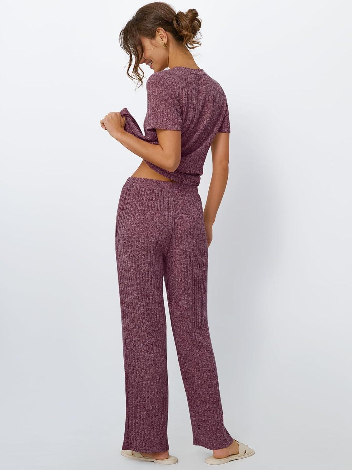 imageLILLUSORY 2 Piece Lounge Sets for Women Sweater Sets Airport Travel Outfits 2025 Sweat Suits Matching Wide Leg PantsWinered